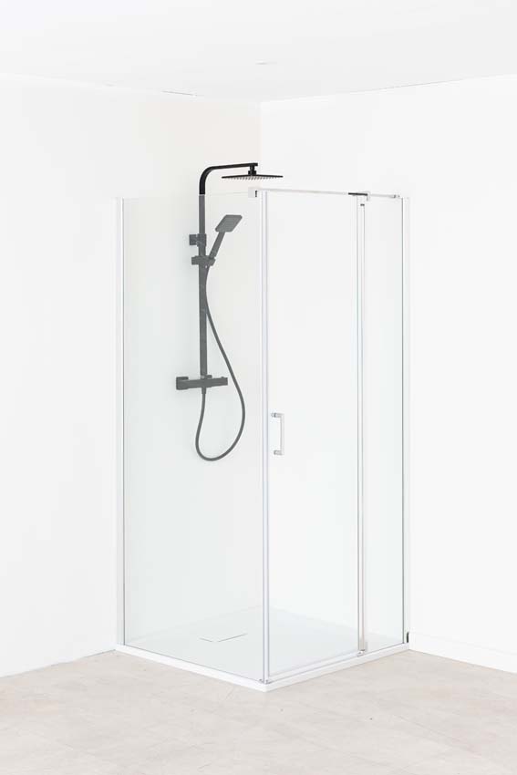 Douchewand Alexia met vaste wand en draaideur chroom profiel 90x190cm