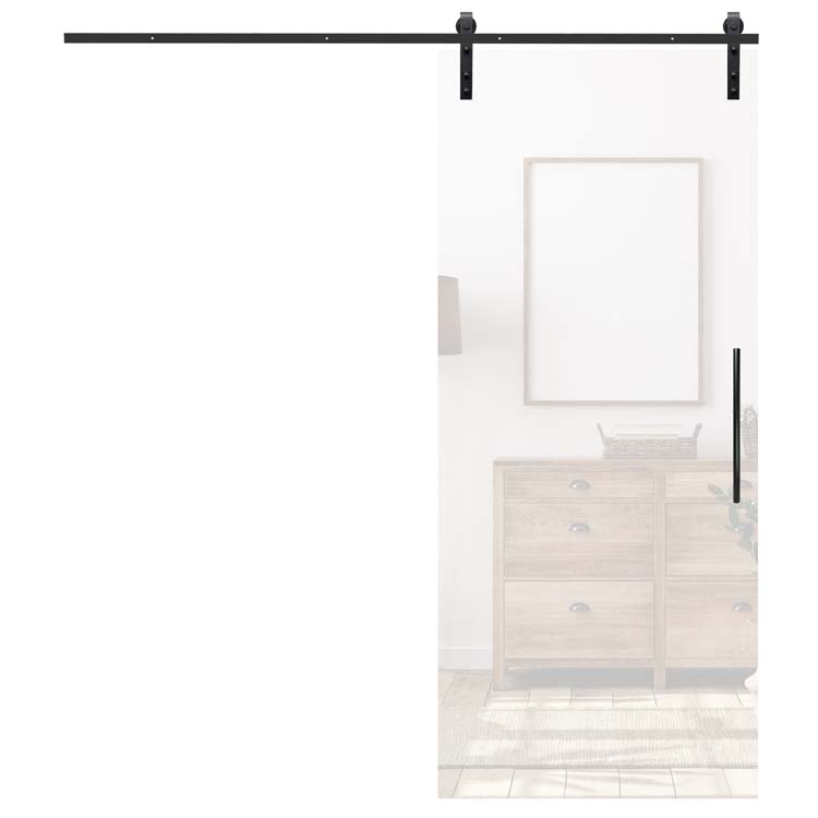 Porte coulissante simple en verre Sky Night verre mat 93x215cm - rail noir - tirant carrée