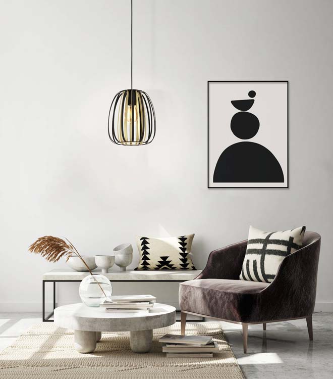 Suspension noir/or diam 25.5cm E27 40W