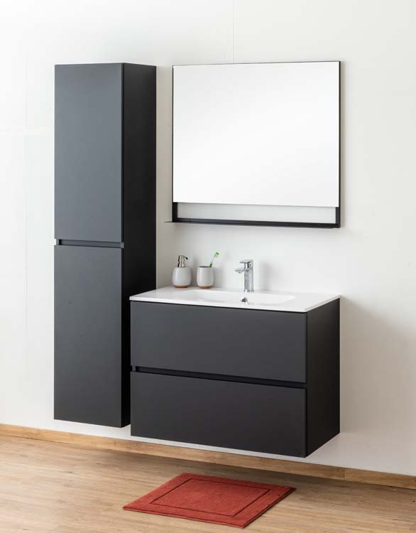 Meuble salle de bain Puro noir mat 900mm lavabo brillant Meuble salle de bain Puro noir mat 900mm lavabo brillant