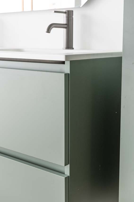 Meuble de salle de bain Dotan eucalyptus vert avec double lavabo blanc mat 120cm
