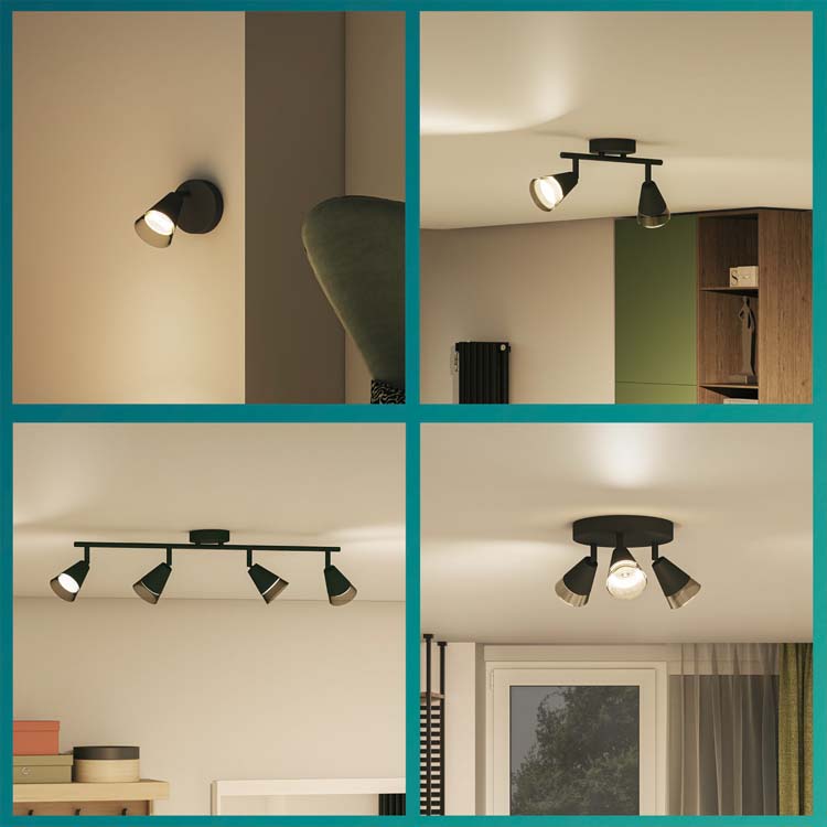 Opbouwspot - glas - dimbaar - GU10 - 3x5W - excl lamp - zwart