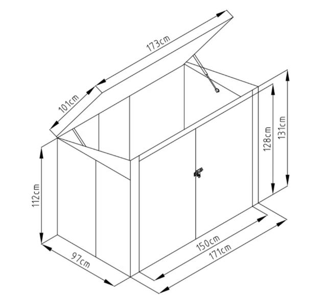 Berging afvalcontainer metaal donkergrijs 173x101cm