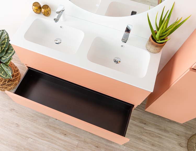Meuble de salle de bains Puro blush suspendu avec lavabo double blanc mat 120cm