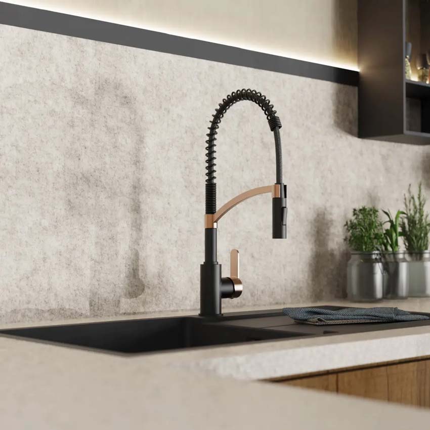 Robinet de cuisine Wasserwerk WK 3 noir mat/or rose avec bec extractible