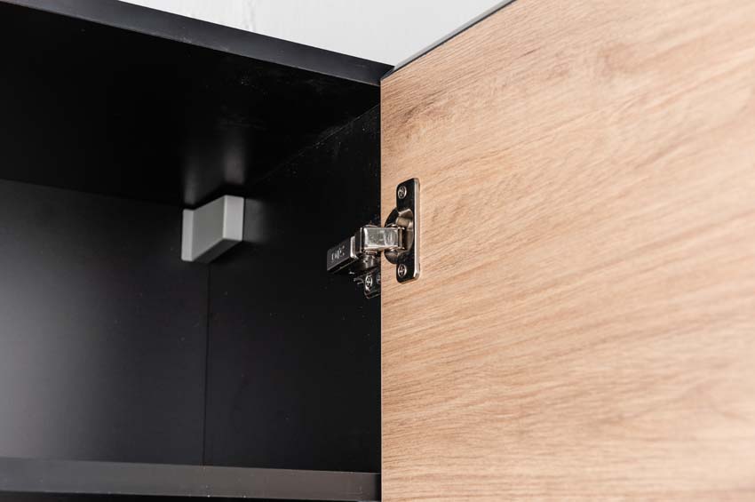 Meuble de salle de bains Molly chêne suspendu avec lavabo double noir mat 120cm