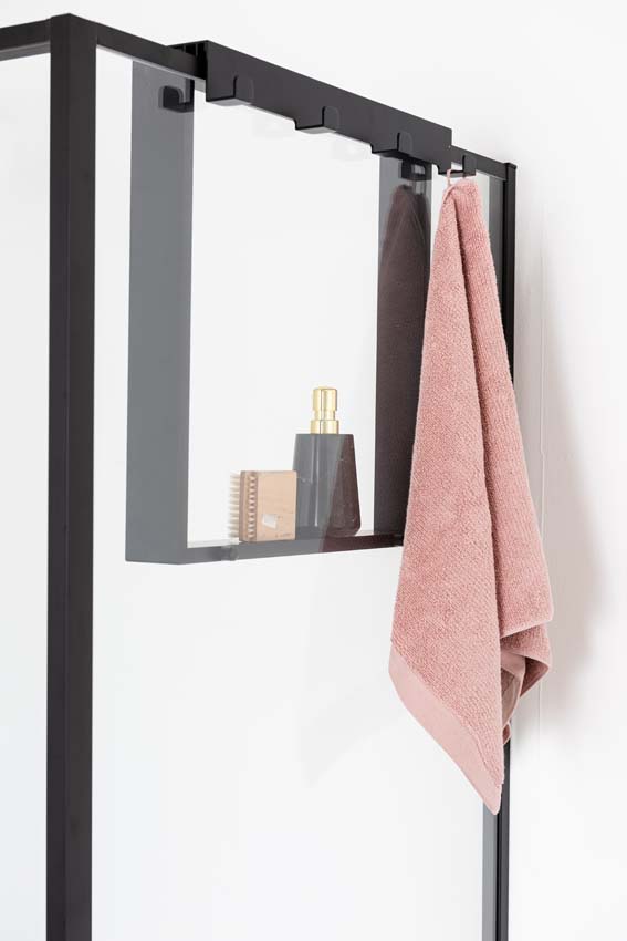 Etagère de douche noir mat 50x50x6,5cm avec 4 crochets