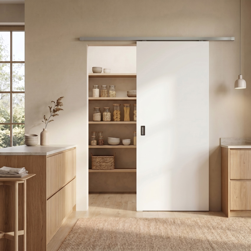 Complete enkele schilder schuifdeur 93x211,5cm tubespaan + rail inox