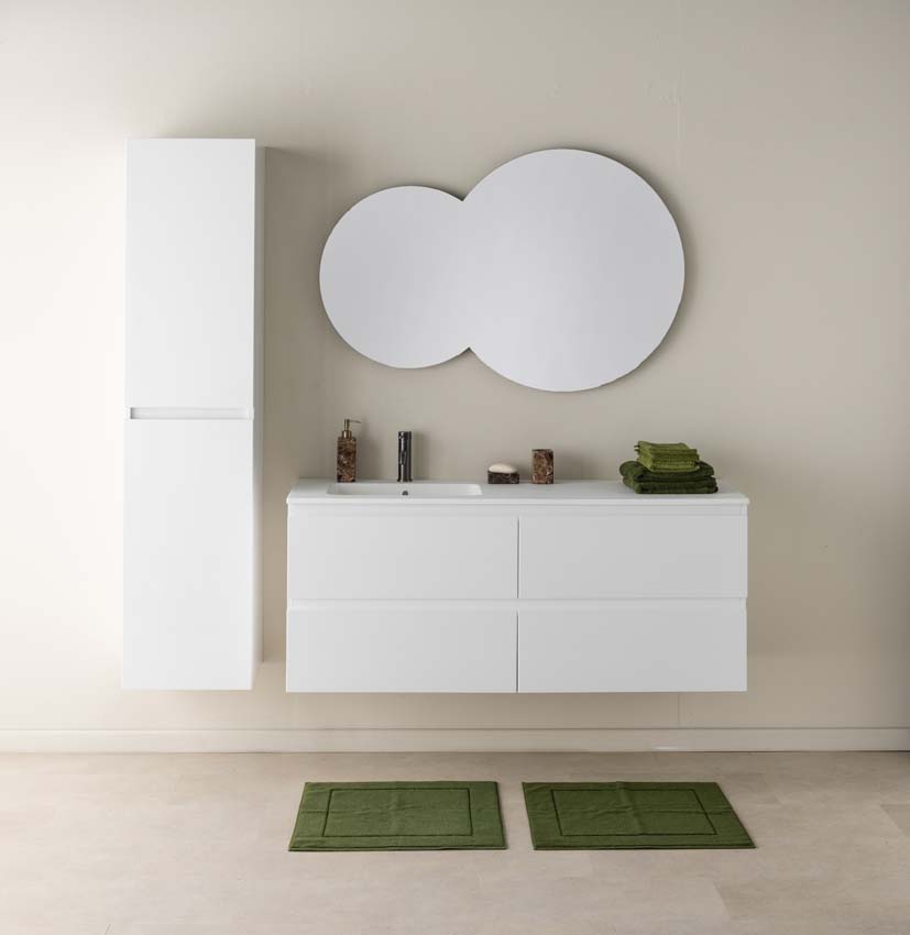 Badkamermeubel Tibo wit hangend met enkele wastafel mat wit links 140cm