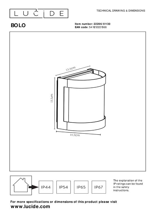 Lucide BOLO - Applique murale Extérieur - 1xE27 - IP44 - Opalin