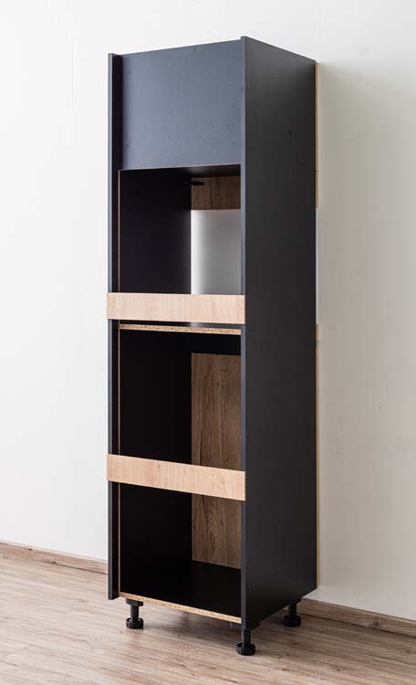 Keukenkast Plenti kolomkast voor oven en koelkast zwart/houtlook 60x208cm