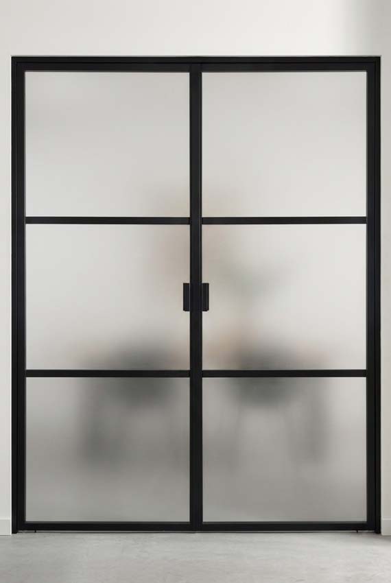Dubbele glazen binnendeur mat glas Luxe Dimaro Nero zwart rechts op maat