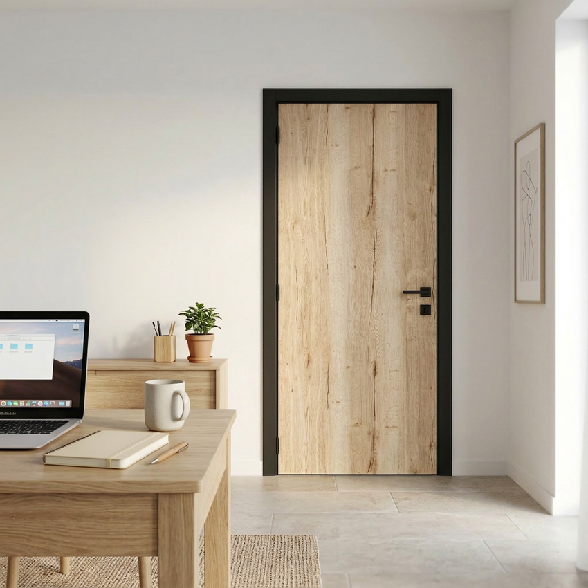 Complete binnendeur Realwood Oak 201,5x68cm tubespaan omkeerbaar + zwarte deurkast 16,5cm