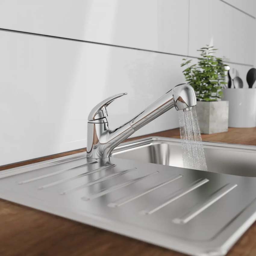 Keukenkraan Aiko chroom lage druk met uittrekbare uitloop