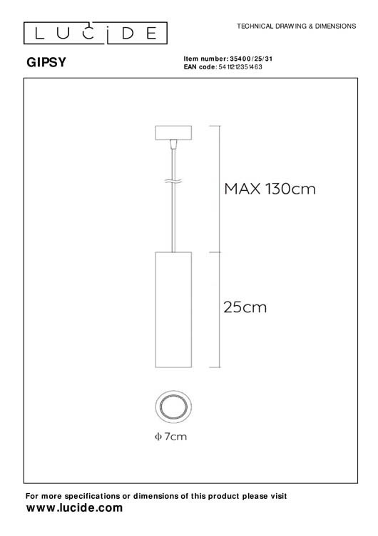 Lucide GIPSY - Suspension - Ø 7 cm - GU10 - Blanc