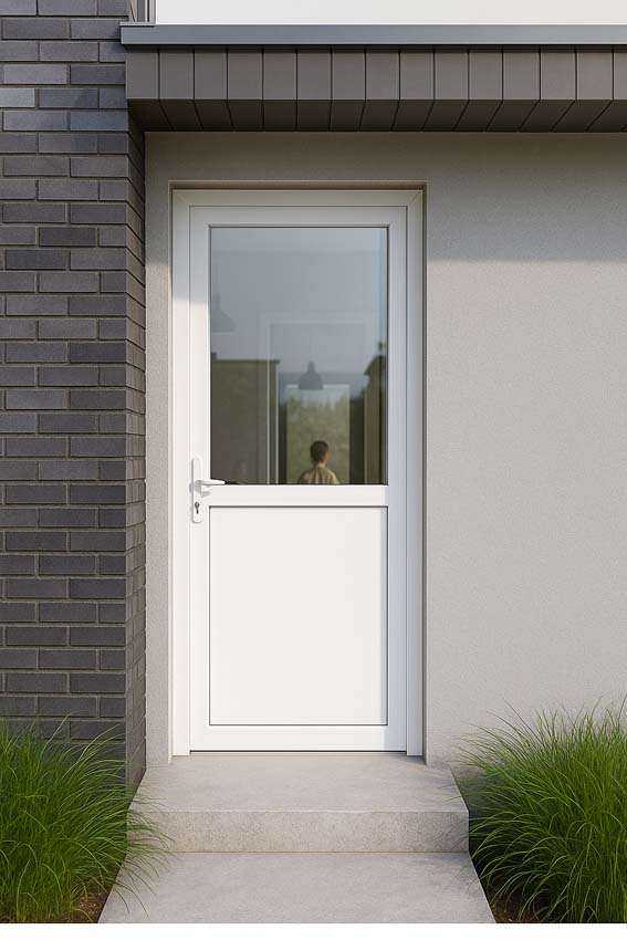 Porte extérieure semi-vitrée PVC verre clair blanc 980x2180mm ouvrant à gauche