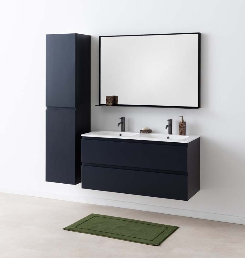 Meuble de salle de bains Tibo gris suspendu avec lavabo double blanc brillant 120cm Meuble de salle de bains Tibo gris suspendu avec lavabo double blanc brillant 120cm
