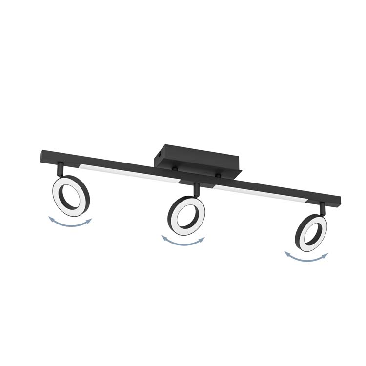Spot plafond Cardi 3 spots noir 3x3.2W 1200LM 