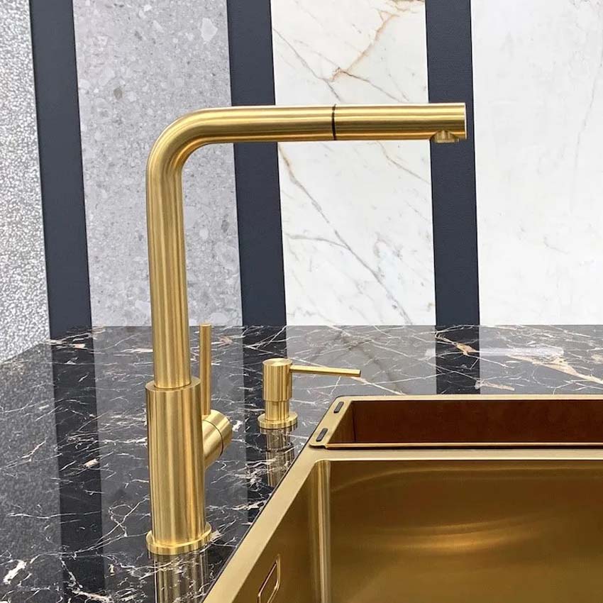 Keukenkraan Lorreine Tweed goud met uittrekbare uitloop