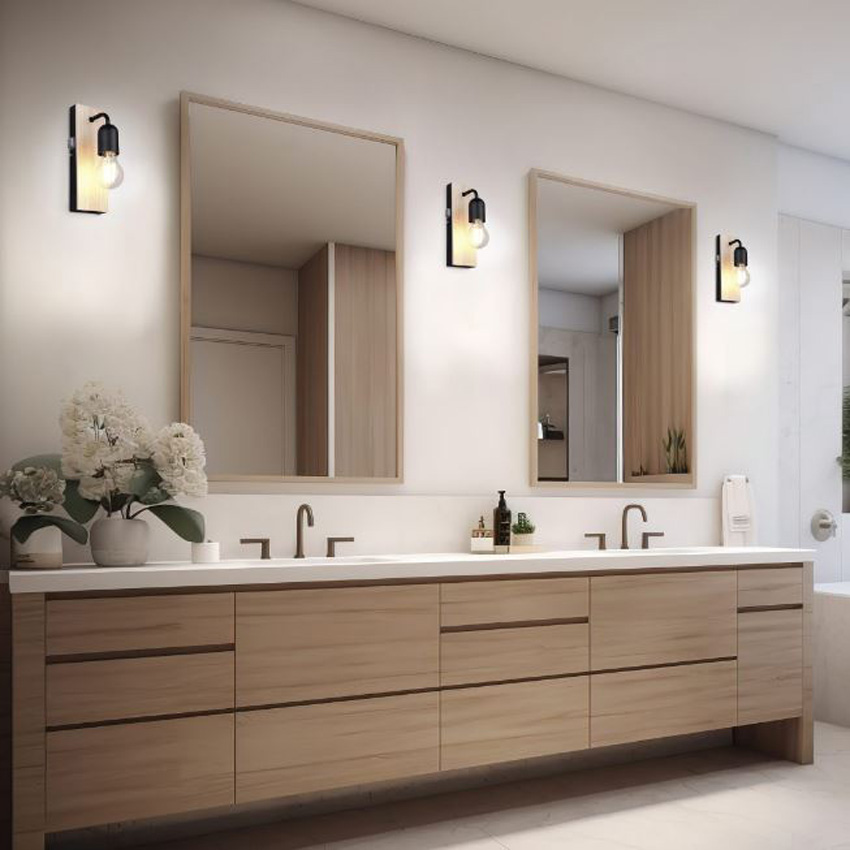 Wandlamp - hout/zwart - 8x11x24cm - dimbaar - E27 - 1x max. 10W - exclusief lichtbron - IP44