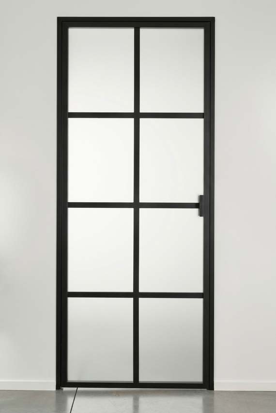 Enkele glazen binnendeur mat glas Luxe Urla Nero zwart rechts op maat