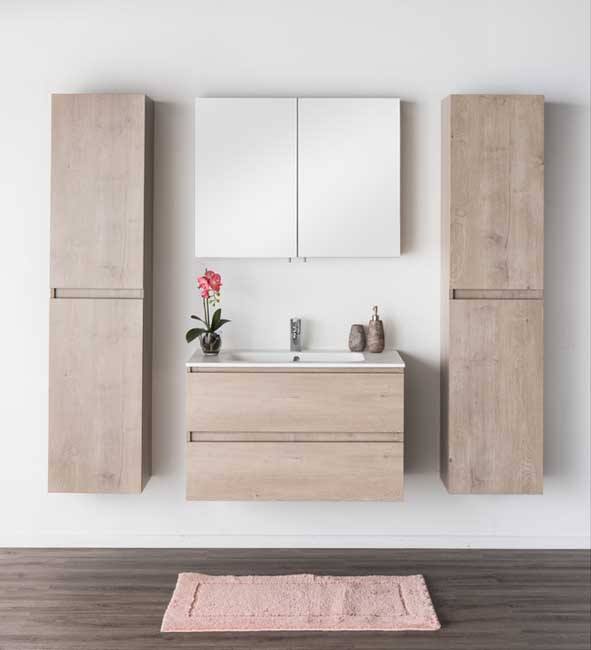 Meuble salle de bains Tony chêne simple 900mm lavabo brillant