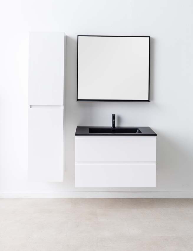 Badkamermeubel Tibo wit 900 mm wastafel zwart mat