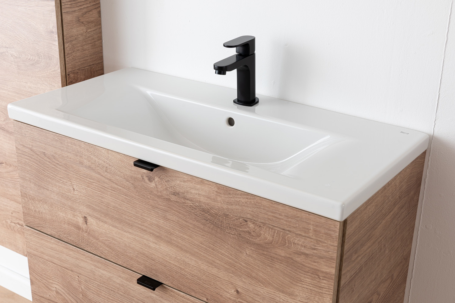 Badkamermeubel Raf honingeik hangend met enkele wastafel glanzend wit 80cm