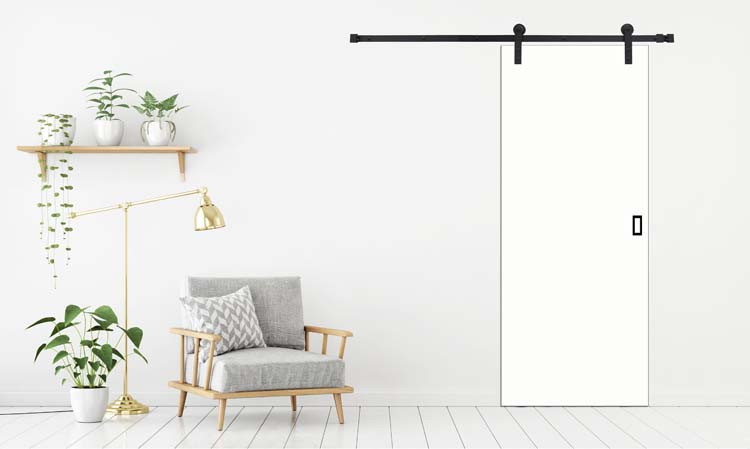 Porte coulissante simple complète Palladium blanc 93x211,5cm + rail robuste noir