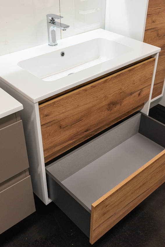 Badkamermeubel Treviso eik/wit met enkele wastafel glanzend wit 80cm