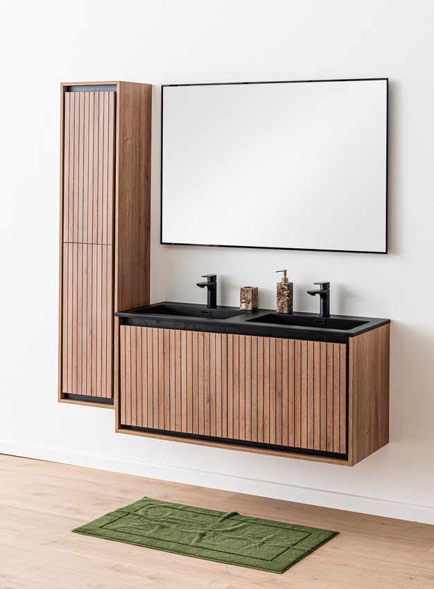 Badkamermeubel Toledo eik/zwart met dubbele wastafel mat zwart 120cm