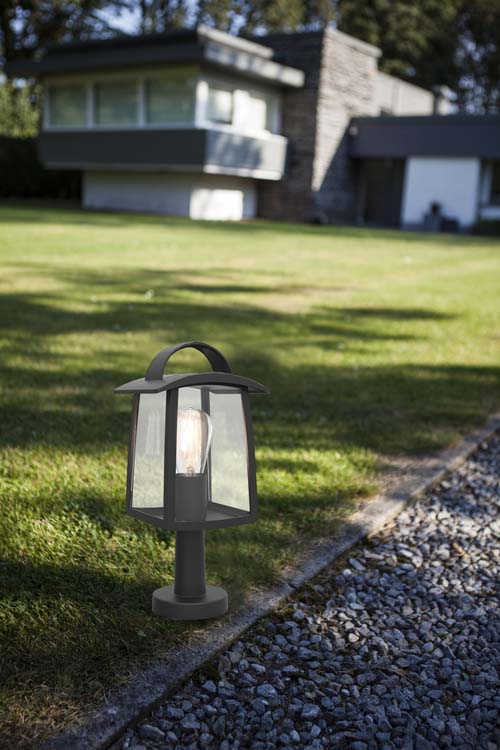 Buitenverl lantaarn retrofit E27 zwart helder glas