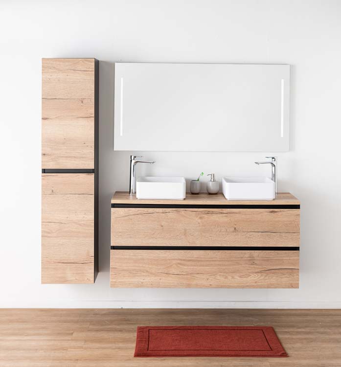 Badkamermeubel Dotan eik hangend met melamine topblad 140cm