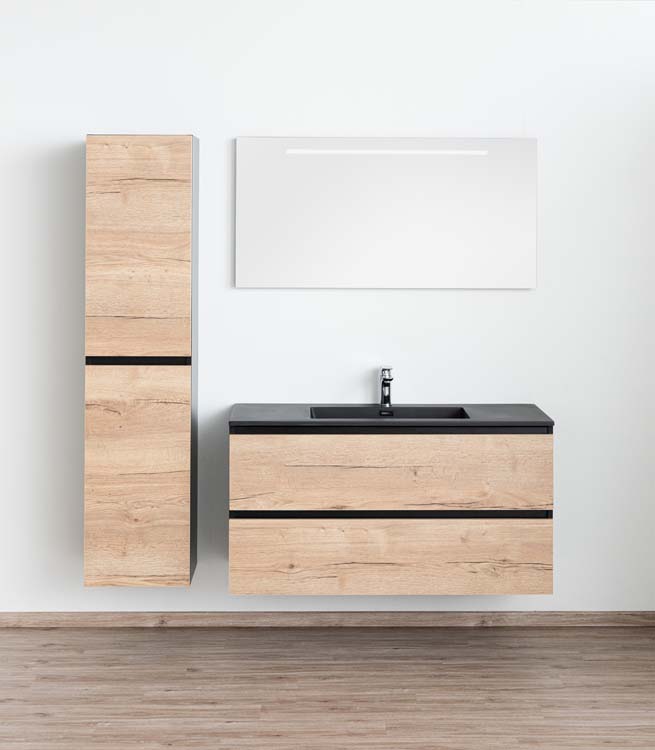 Meuble de salle de bain Dotan chêne chêne/noir 1200 mm lavabo mat noir
