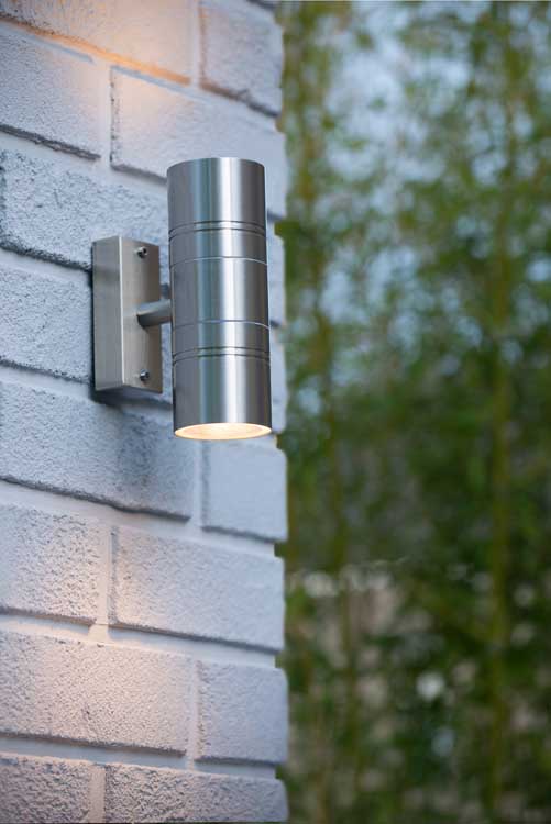 Lucide ARNE-LED - Applique murale Extérieur - Ø 6,3 cm - LED - GU10 - 2x5W 2700K - IP44 - Chrome Dépoli