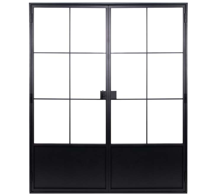 Porte intérieure double en acier Black Glamour noir 2x6V poussant à droite sur mesure