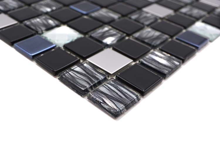 Mozaïek Crystal Glas zwart glanzend 30x30cm