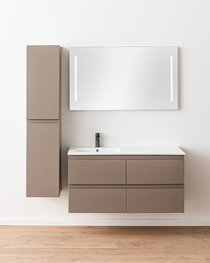 Badkamermeubel Trente taupe met enkele wastafel glanzend wit 120cm