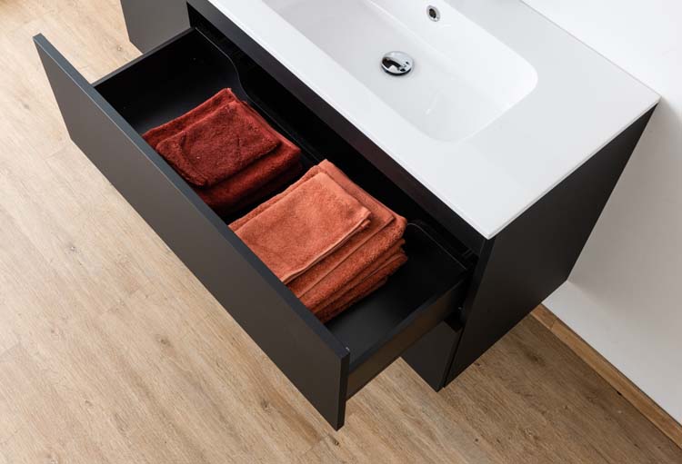 Meuble salle de bain Puro noir mat 900mm lavabo brillant Meuble salle de bain Puro noir mat 900mm lavabo brillant
