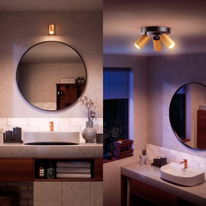 Opbouwspot goud 3 spots rond voor badkamer IP44