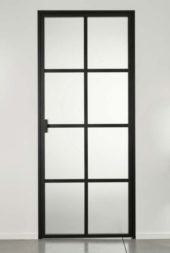 Enkele glazen binnendeur Luxe Urla Nero mat glas op maat zwart links duwend