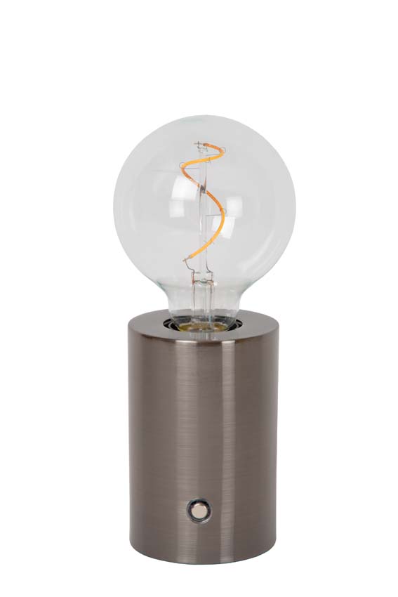 Lucide VIVO - Oplaadbare Tafellamp - Accu/Batterij - Ø 8 cm - LED Dimb. - E27 - 1x1W 2700K - Mat zwart chroom