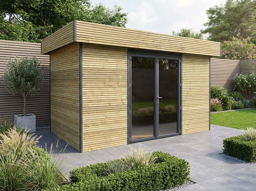 Studio de jardin Amelia L bois de pin naturel 390x300x236cm double porte