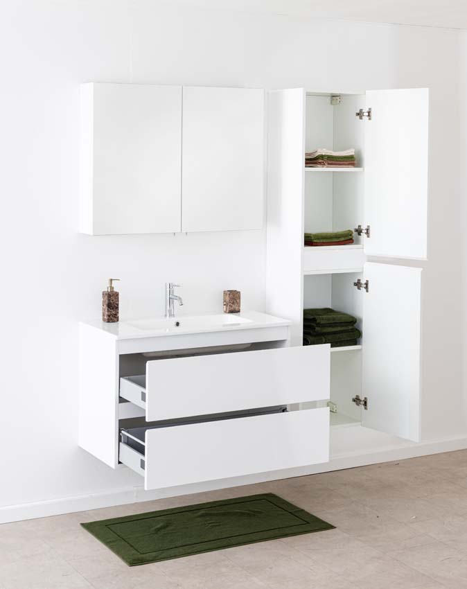 Badkamermeubel Tibo wit met enkele wastafel glanzend wit 90cm