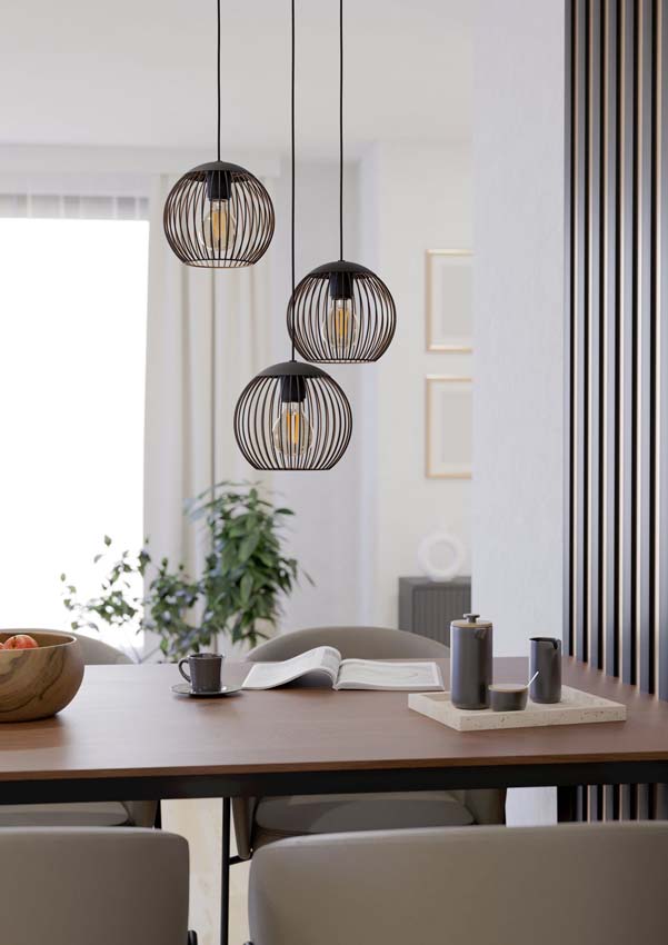 Hanglamp - Zwart/koper - Ø46,5cm - Dimbaar - E27 - 3x60W