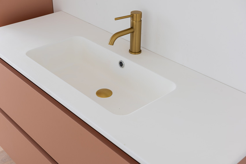Meuble de salle de bains Dotan abricot suspendu avec lavabo simple blanc mat 120cm