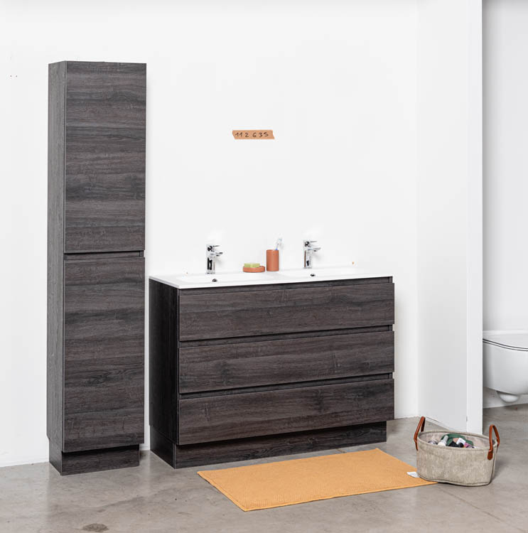 Meuble de salle de bain Dotan chêne foncé 1200mm à poser lavabo mat Meuble de salle de bain Dotan chêne foncé 1200mm à poser lavabo mat