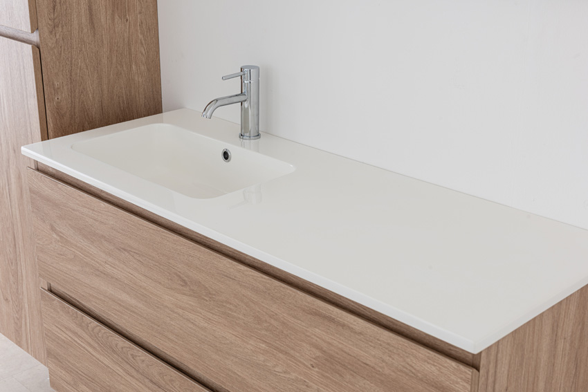 Badkamermeubel Bianca eiklook hangend met enkele wastafel glanzend wit 120,5cm