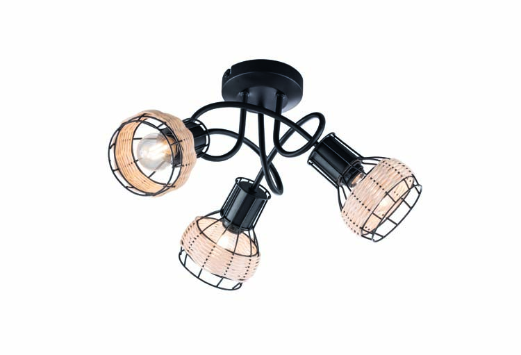 Spot de plafond noir/rotan 3xE14 lampe excl