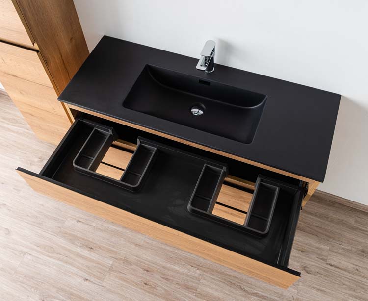 Badmeubel Daria eik goudbruin 1200 mm 1 wastafel staand zwart mat